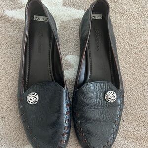 Brighton Black Leather Flats with Moccasin Style